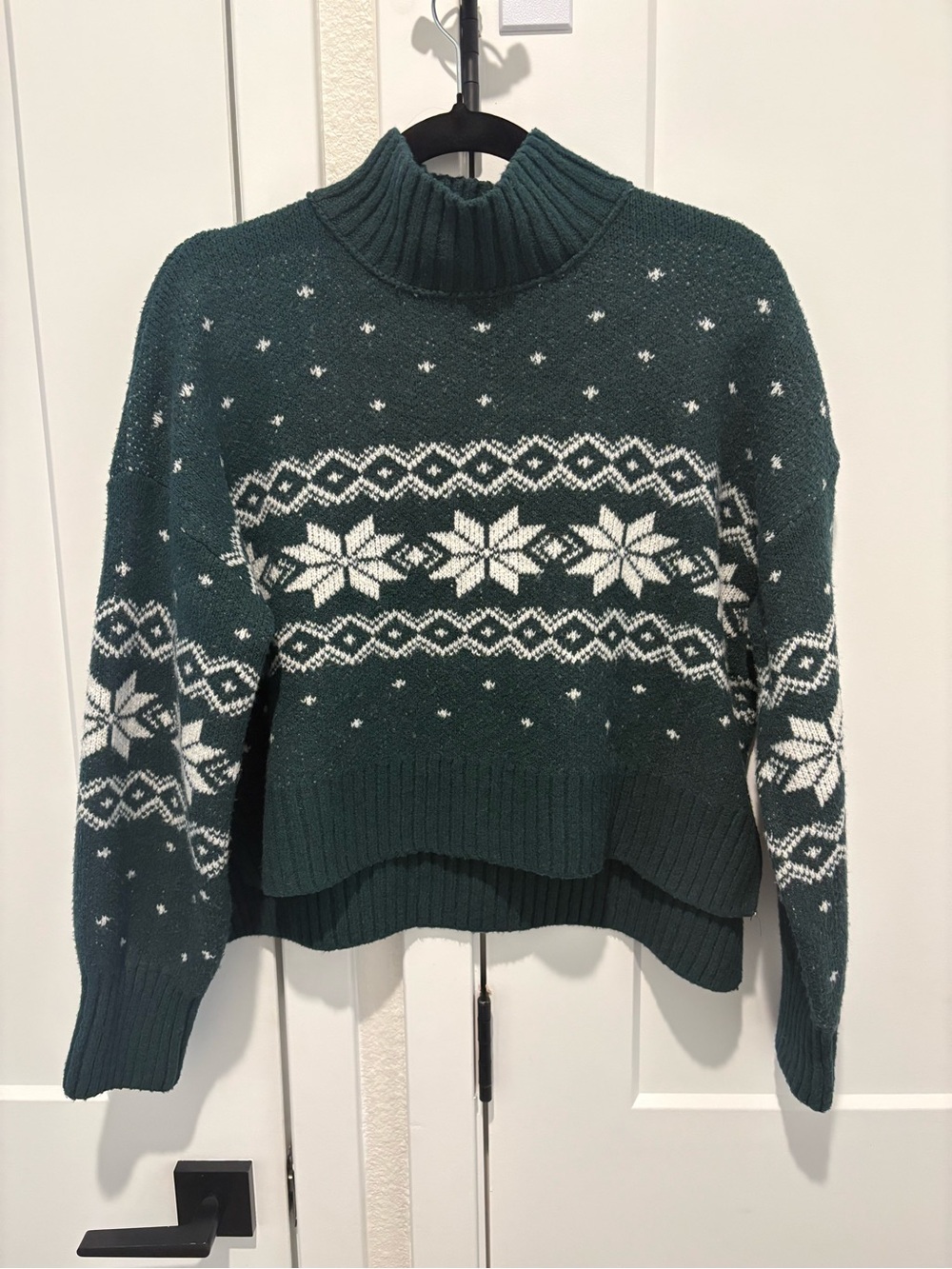 Pink Rose Green and White Fair Isle Turtleneck Sweater
